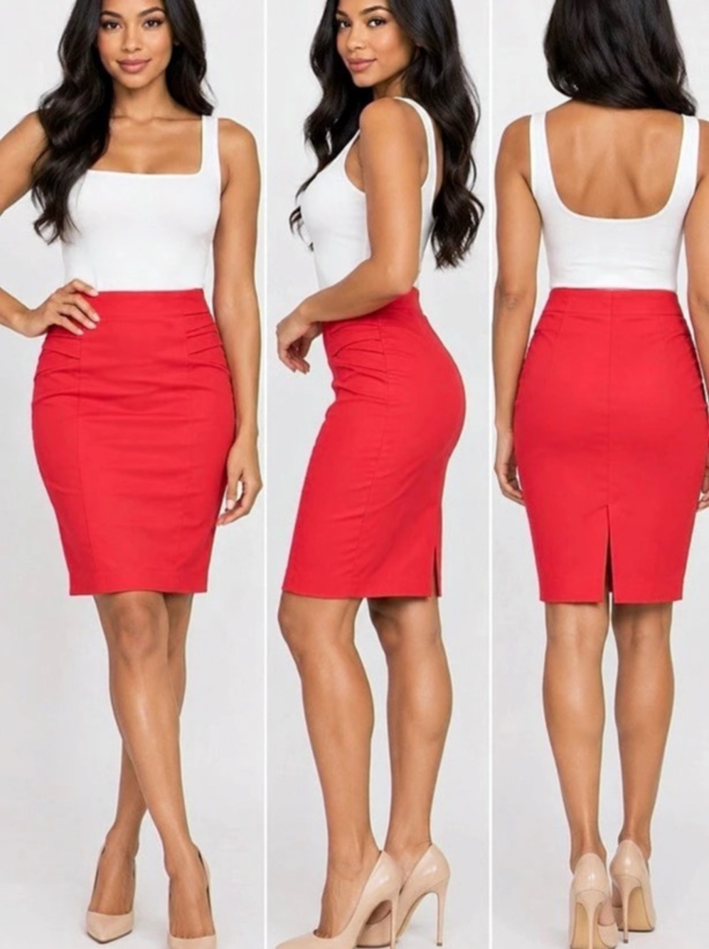 Express chic Red Pencil Midi Skirt Size 0